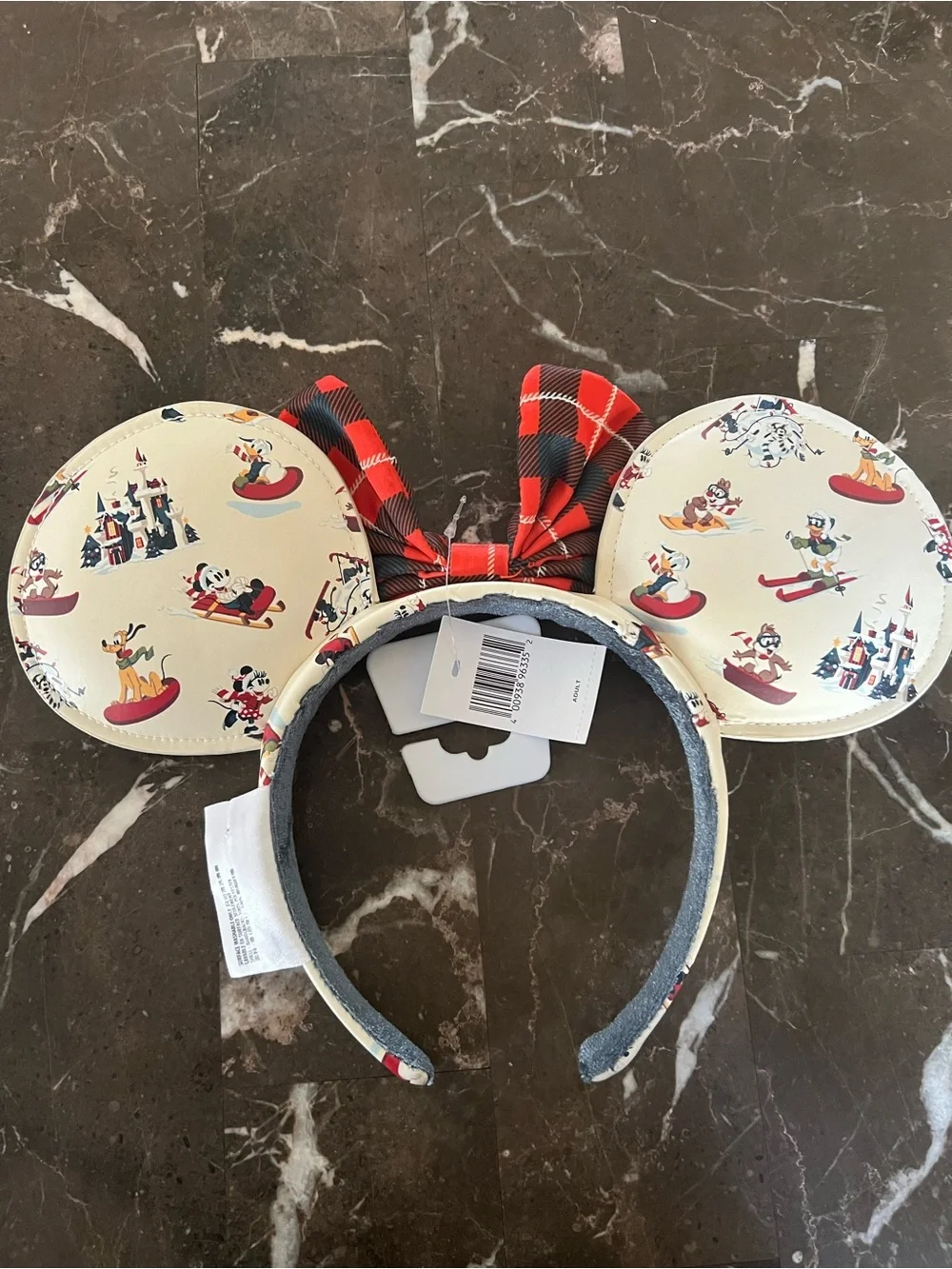 NWT Disney Parks Holiday Plaid Bow Minnie Ears Headband